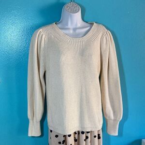 Apiece Apart Womens Size M Ecru Chunky Knit Pullover Sweater Puff Shoulder